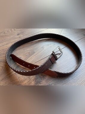 Izod Dark Brown Woven Leather Belt with Silver Buckle